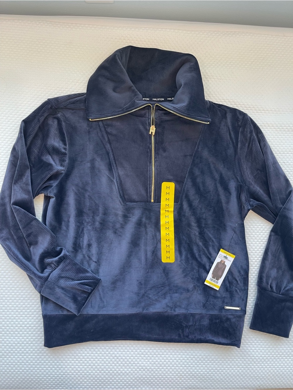 Halston Heritage Navy Corduroy/velour‎ Half-Zip Pullover with Gold Zipper